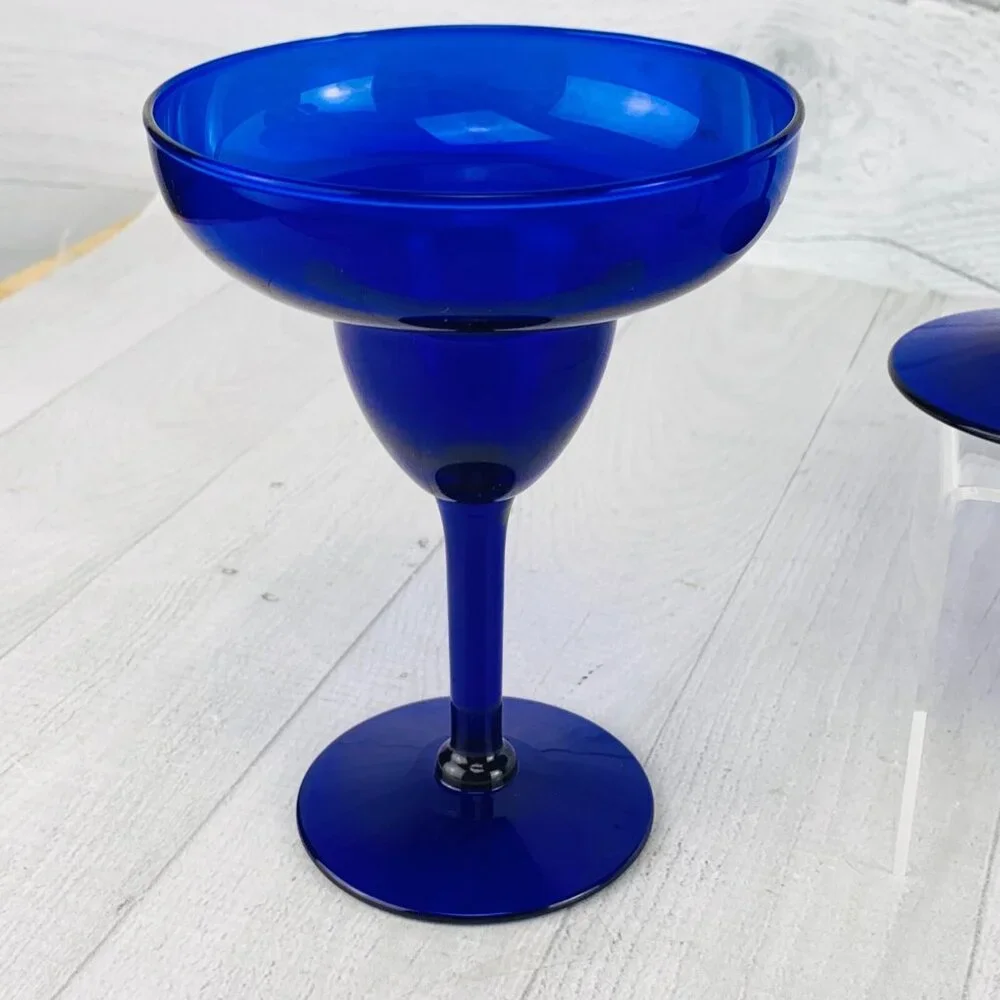 Dark Cobalt Blue Stemmed Sherbet Dessert Margarita Welled Glasses Set of Four